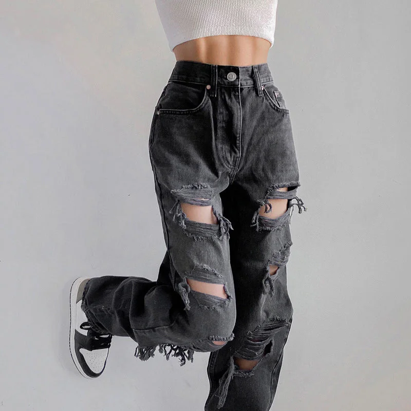 Gothic Style Ripped Denim Jeans