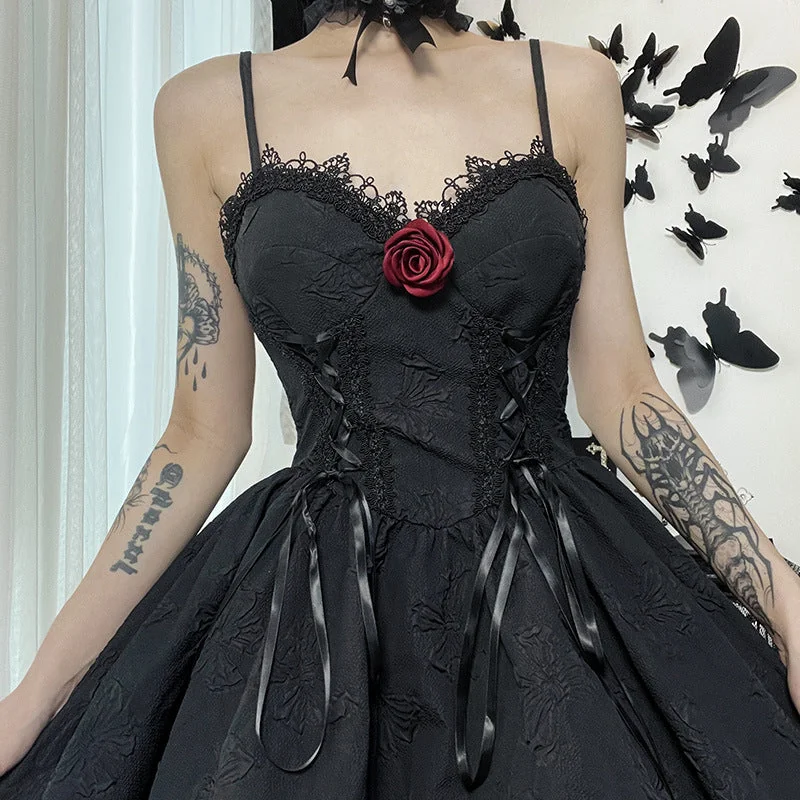 Black Rose Gothic Party Dress | Premium Cotton Polyester Blend