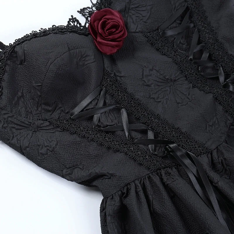 Black Rose Gothic Party Dress | Premium Cotton Polyester Blend