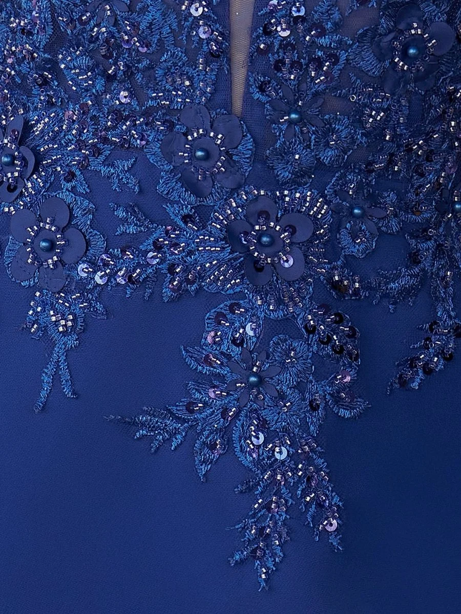 Royal Blue Mermaid V Neck Satin Prom Dress with Beading