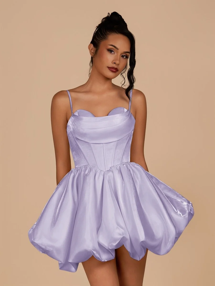 Lavender Satin A-Line Corset Sweetheart Homecoming Dress