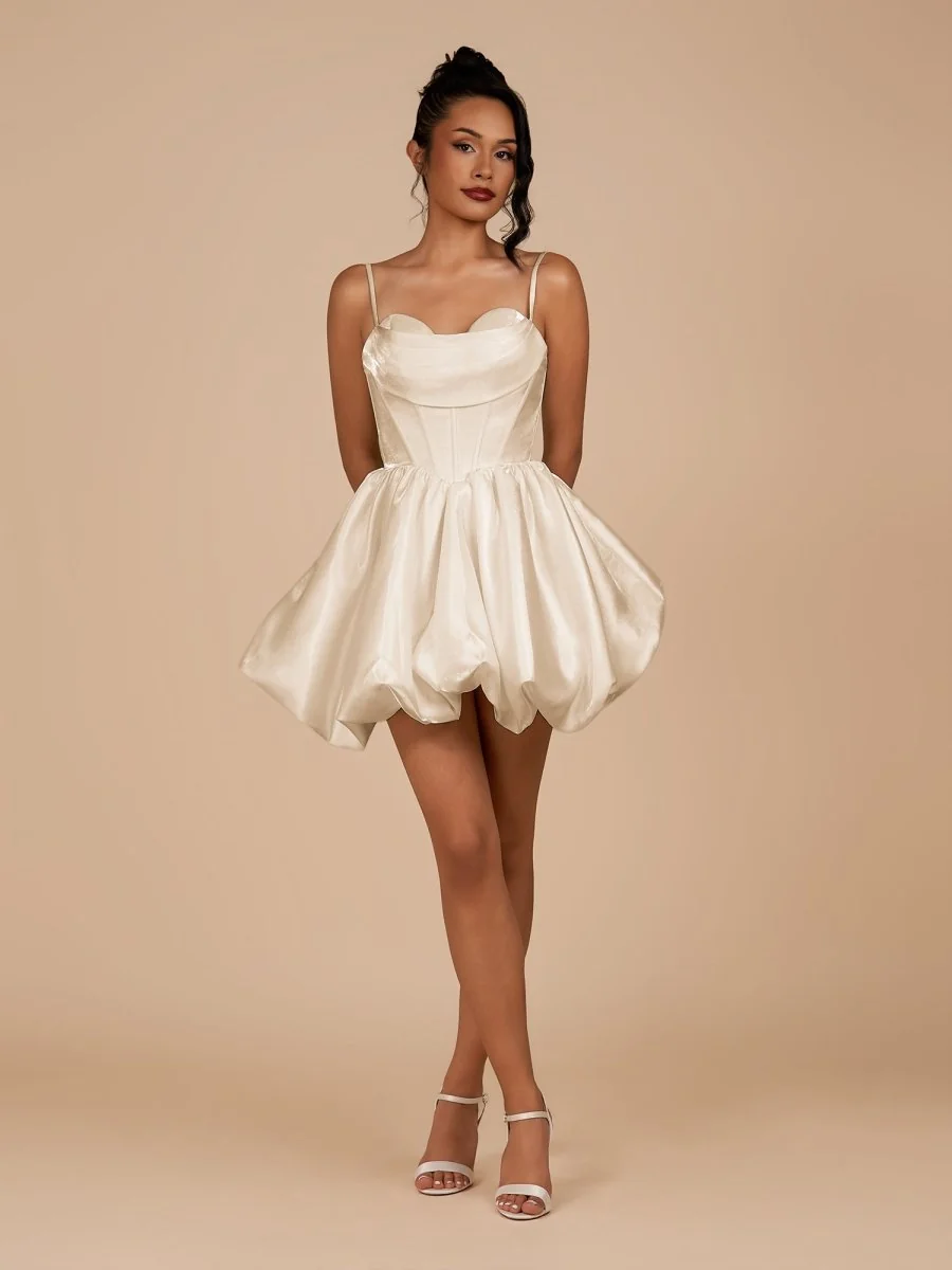 Champagne A-Line Satin Corset Sweetheart Homecoming Dress