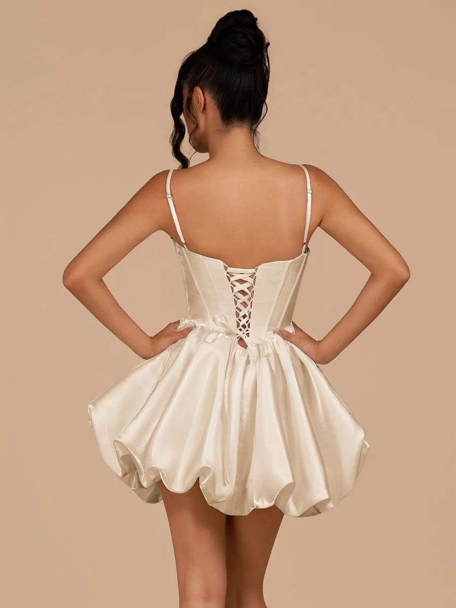 Champagne A-Line Satin Corset Sweetheart Homecoming Dress