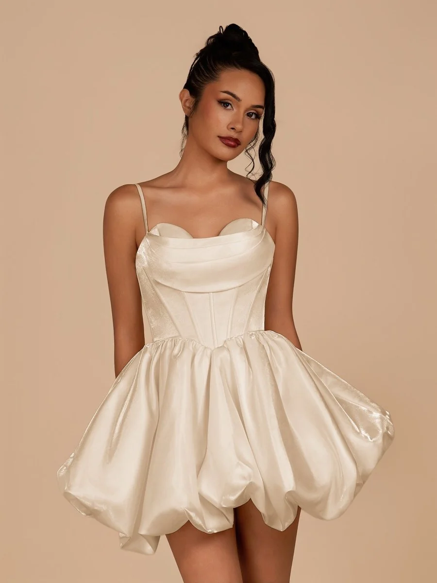 Champagne A-Line Satin Corset Sweetheart Homecoming Dress