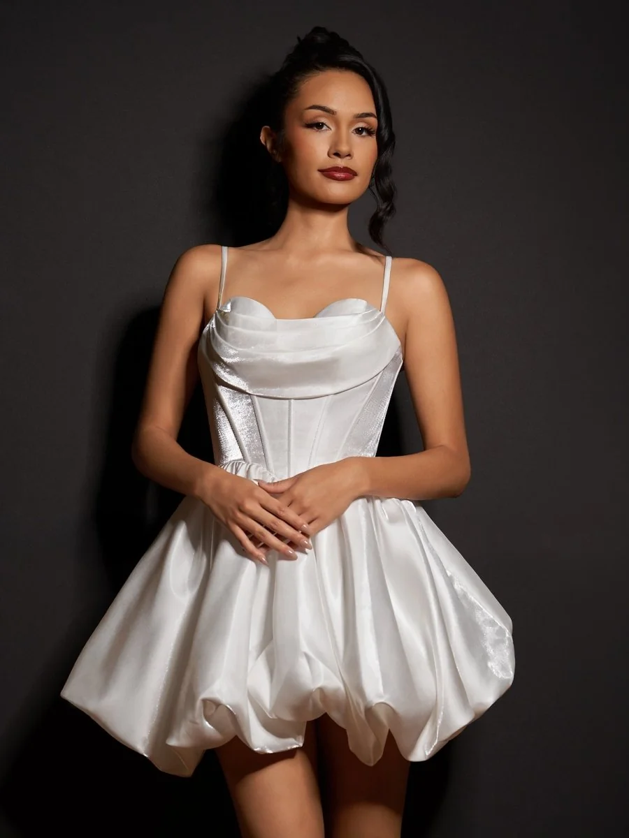 White Sweetheart A-Line Satin Corset Bubble Hem Homecoming Dress