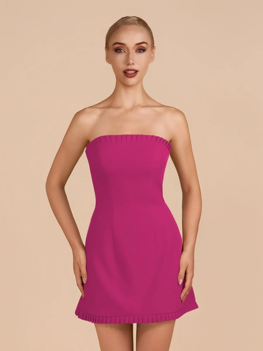 Fuchsia A-Line Ruffles Strapless Homecoming Dress