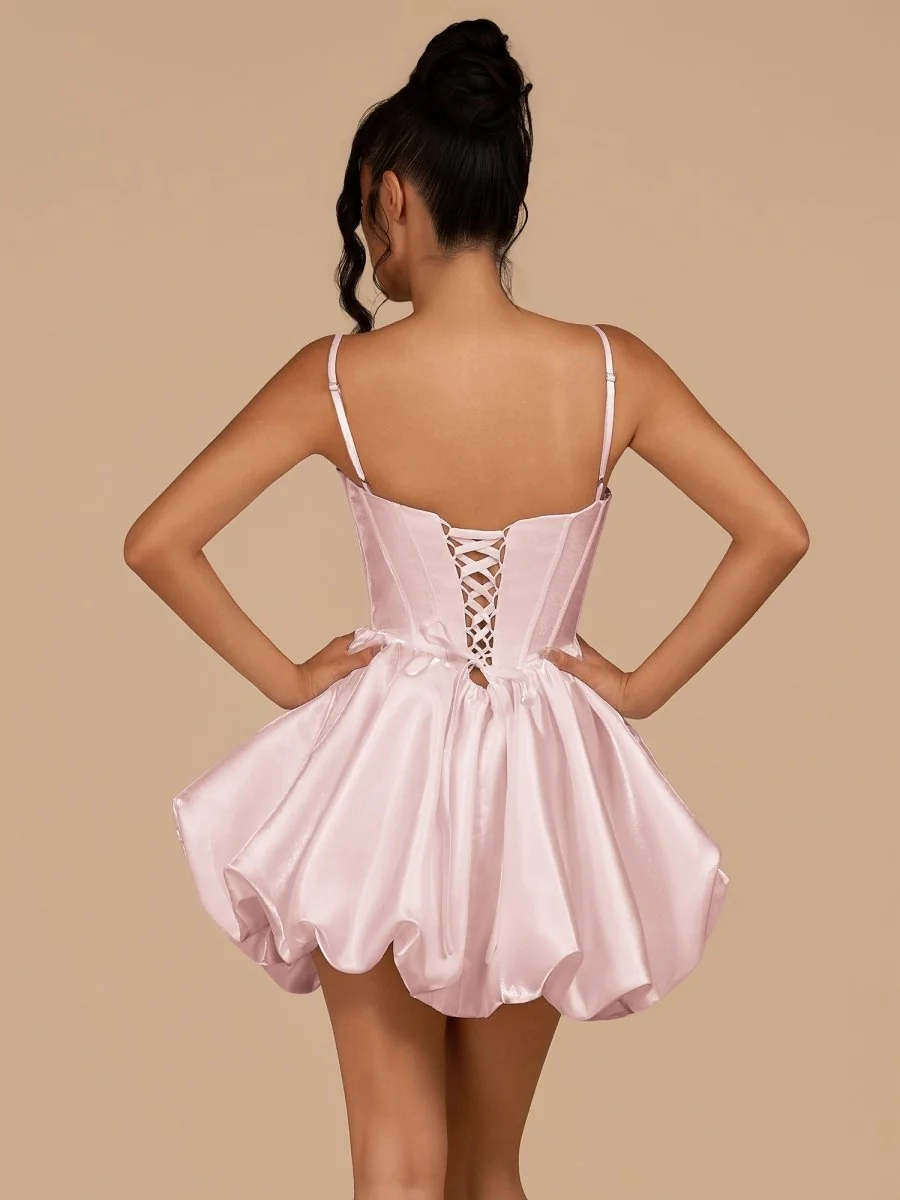 Pink Satin A-Line Sweetheart Homecoming Dress - Bubble Hem