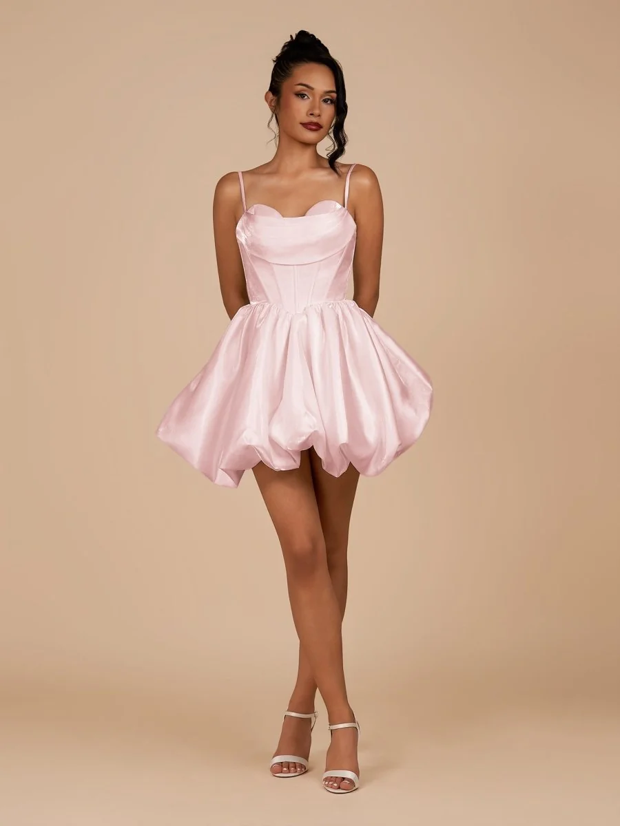 Pink Satin A-Line Sweetheart Homecoming Dress - Bubble Hem