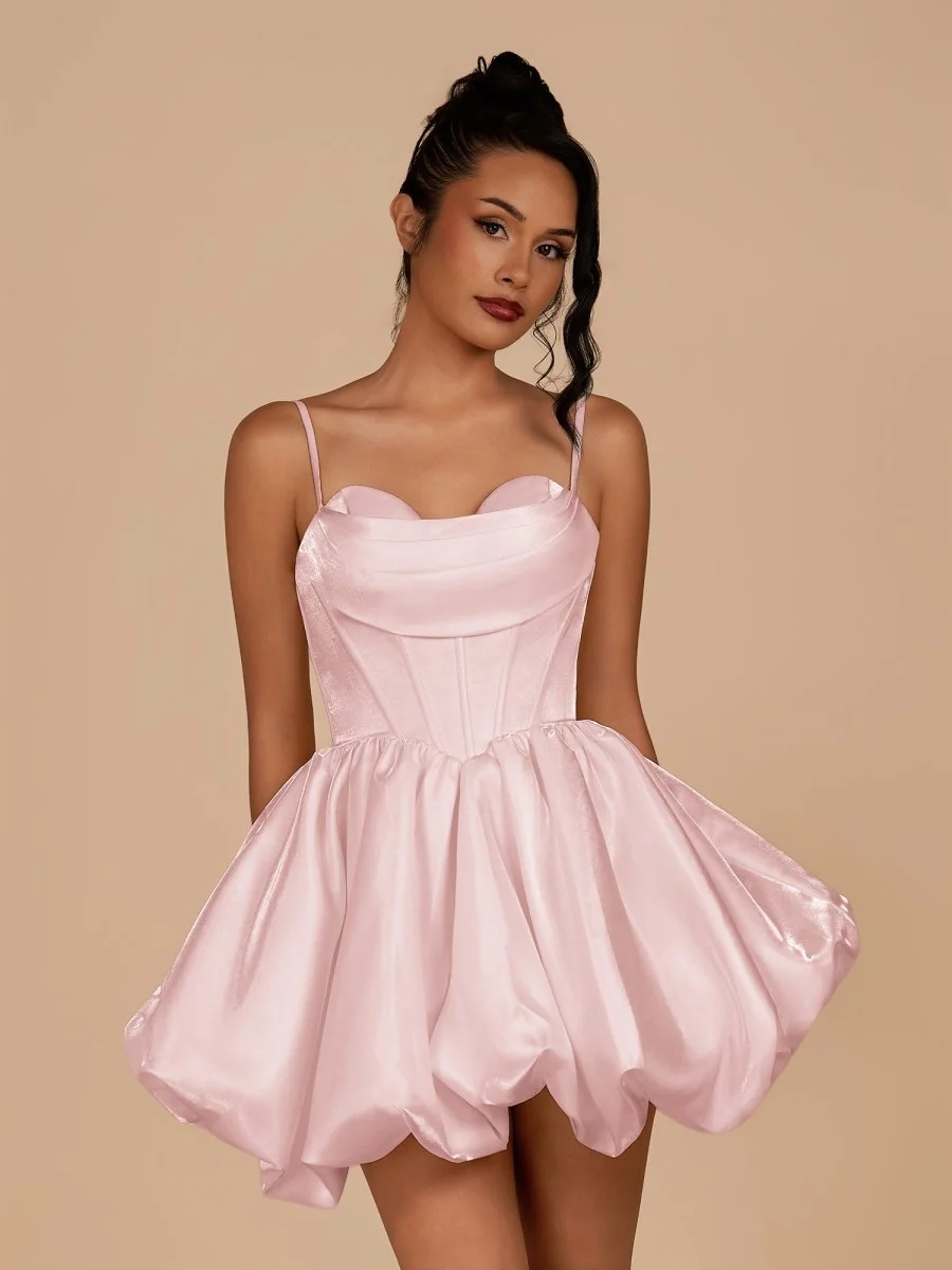 Pink Satin A-Line Sweetheart Homecoming Dress - Bubble Hem
