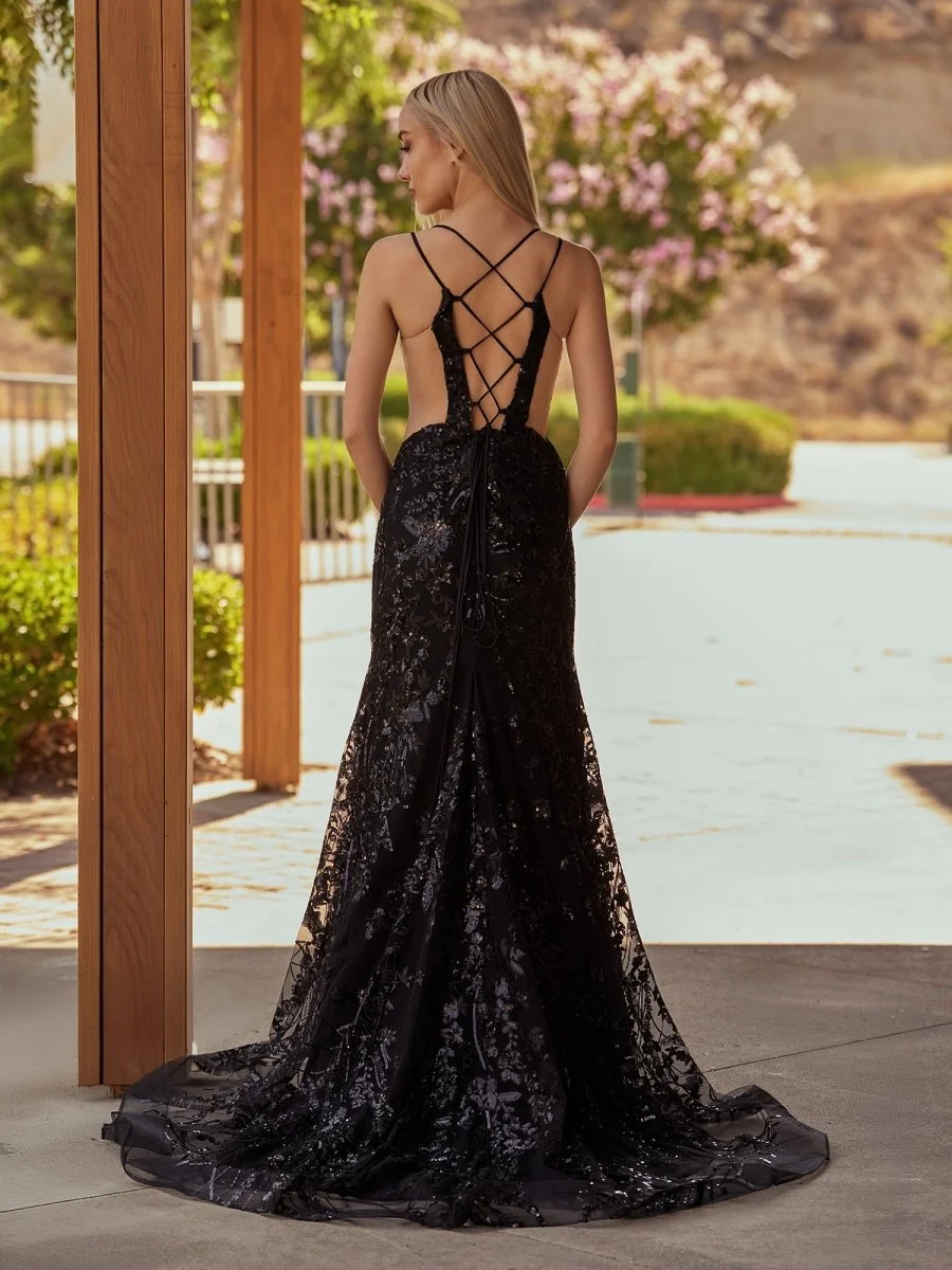 Elegant Black Lace Applique Mermaid Prom Dress