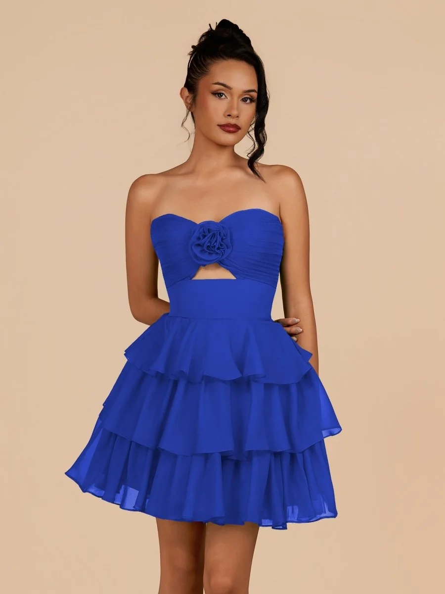 Royal Blue Strapless A-Line Chiffon Ruffles Homecoming Dress