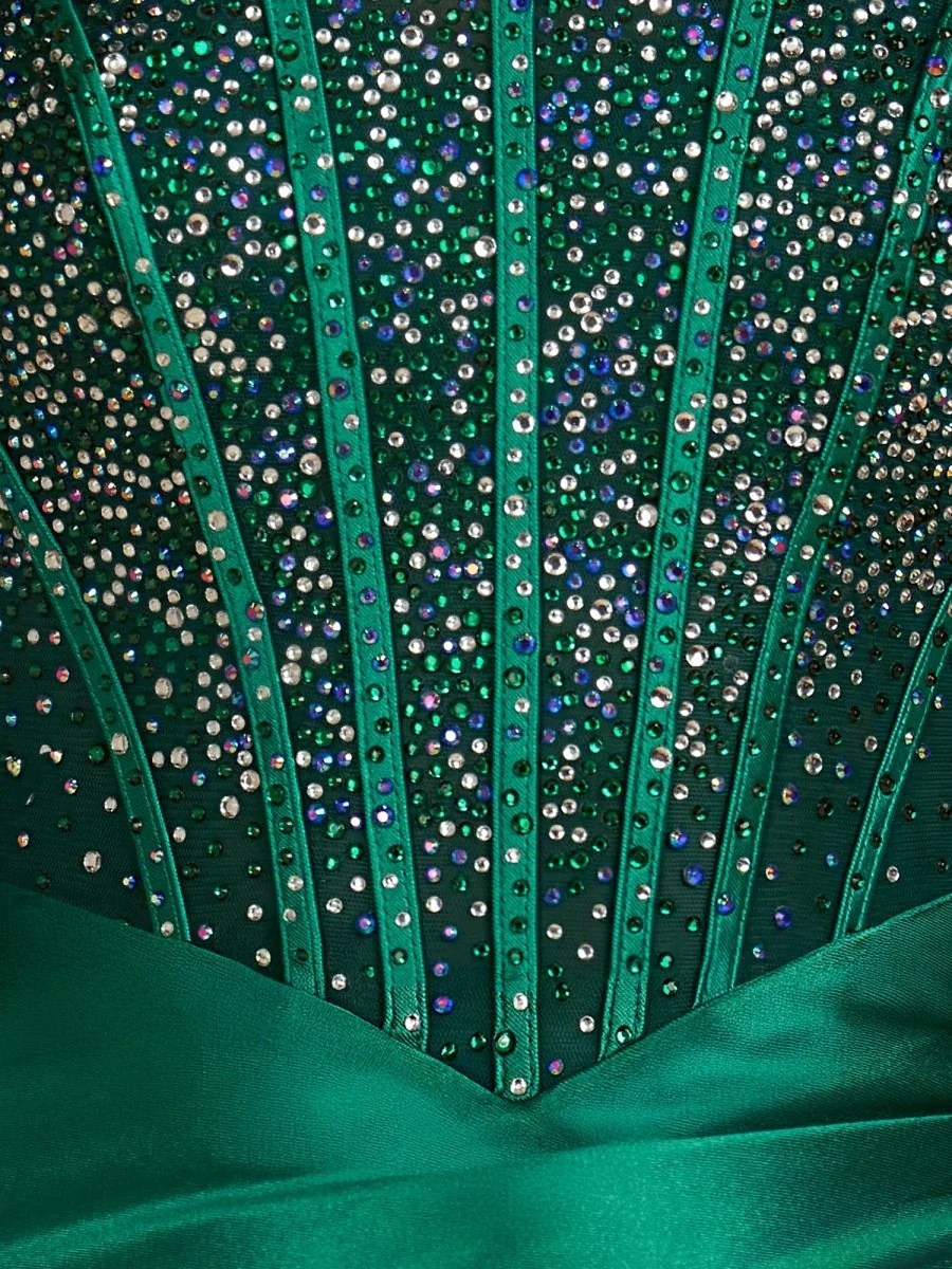 Dark Green Strapless Satin Corset Homecoming Dress with Beading