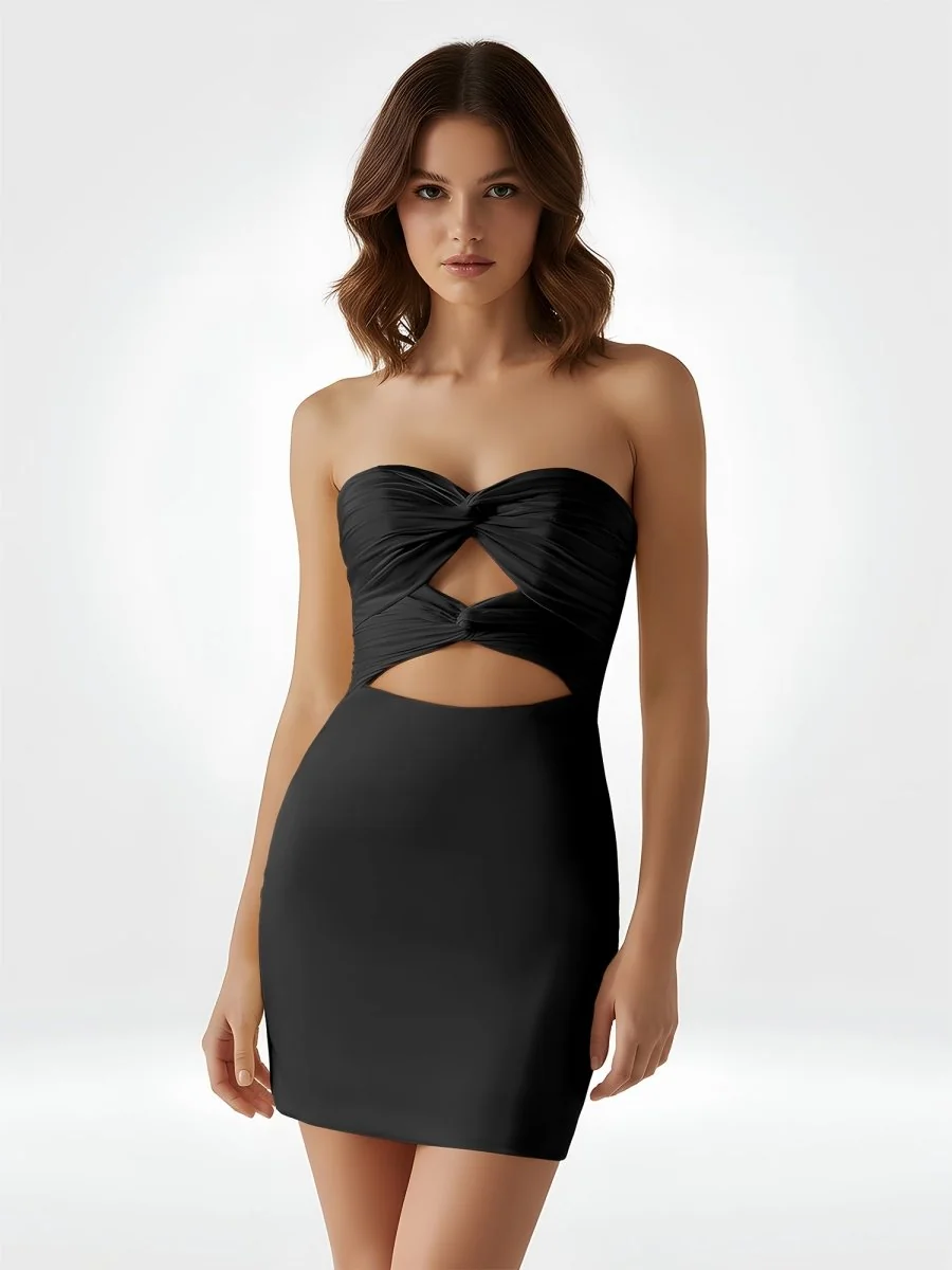 Strapless Sheath Black Homecoming Dress with Keyhole Detail