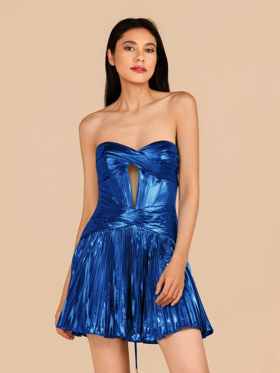 Royal Blue Sweetheart Cutout Metallic Homecoming Dress