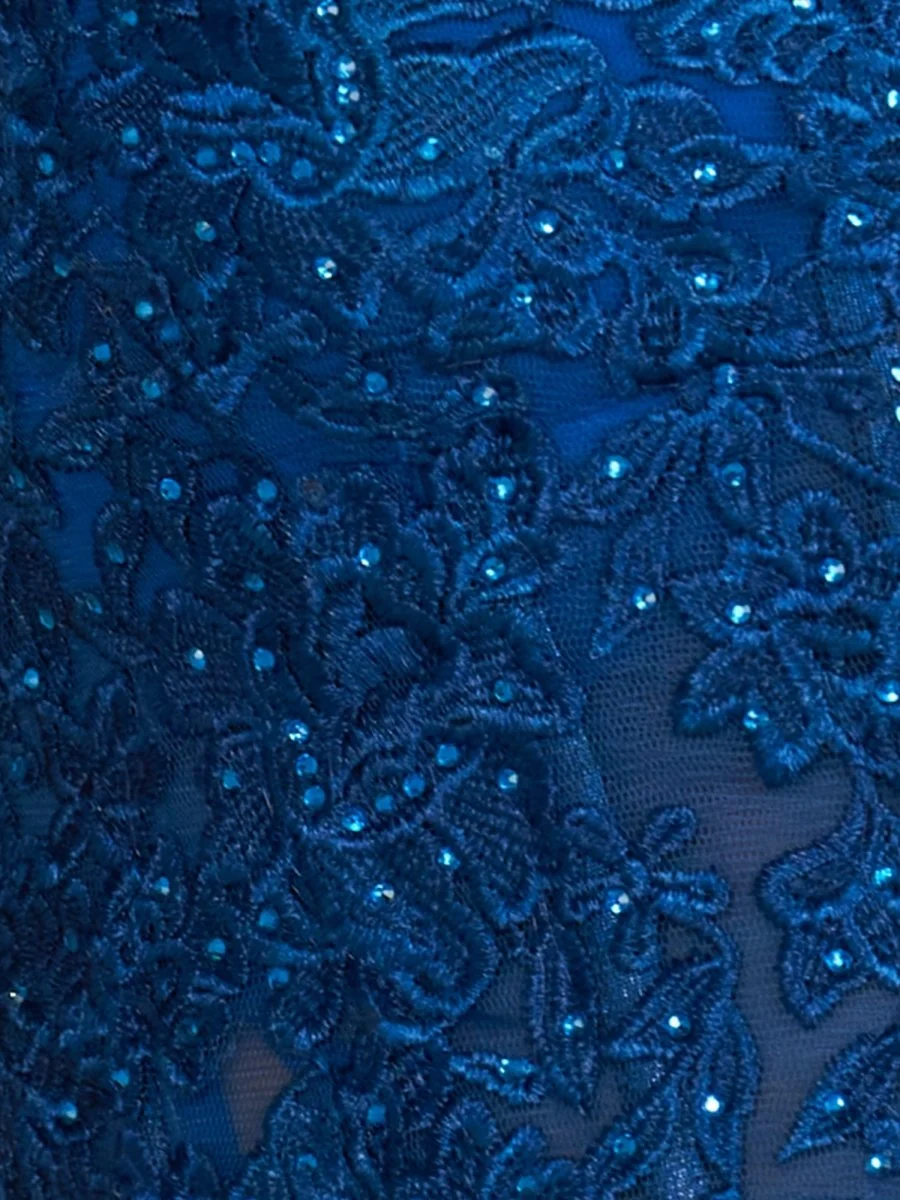 Royal Blue Metallic Bodycon Homecoming Dress with Lace Appliques