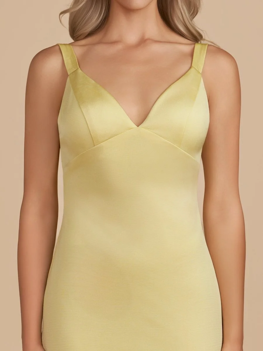Yellow Satin V Neck Bodycon Homecoming Dress with Bow