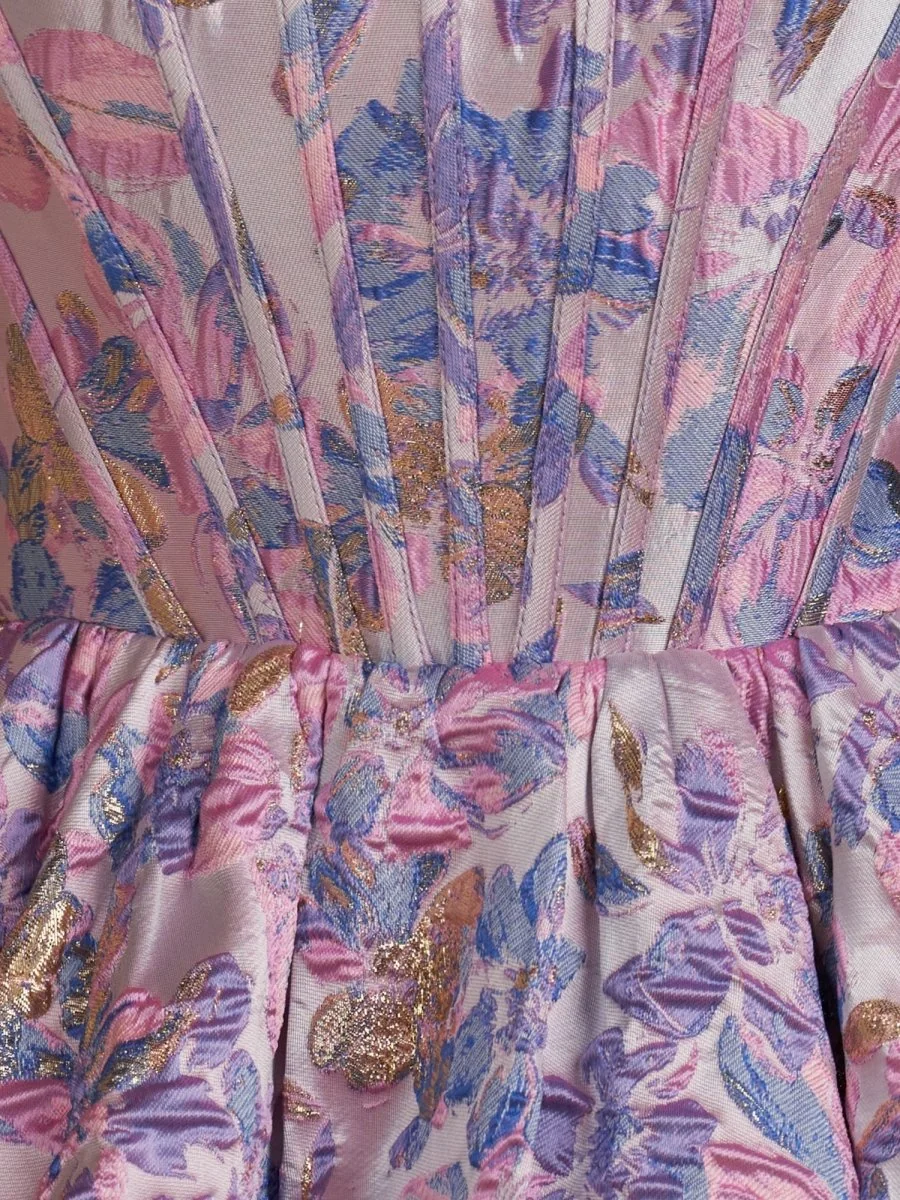 Purple Brocade A-Line Strapless Corset Homecoming Dress with Bubble Hem