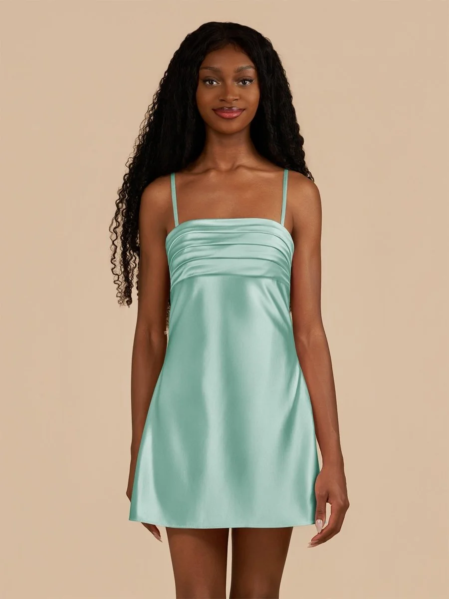 Aqua Satin Sheath Spaghetti Straps Homecoming Dress