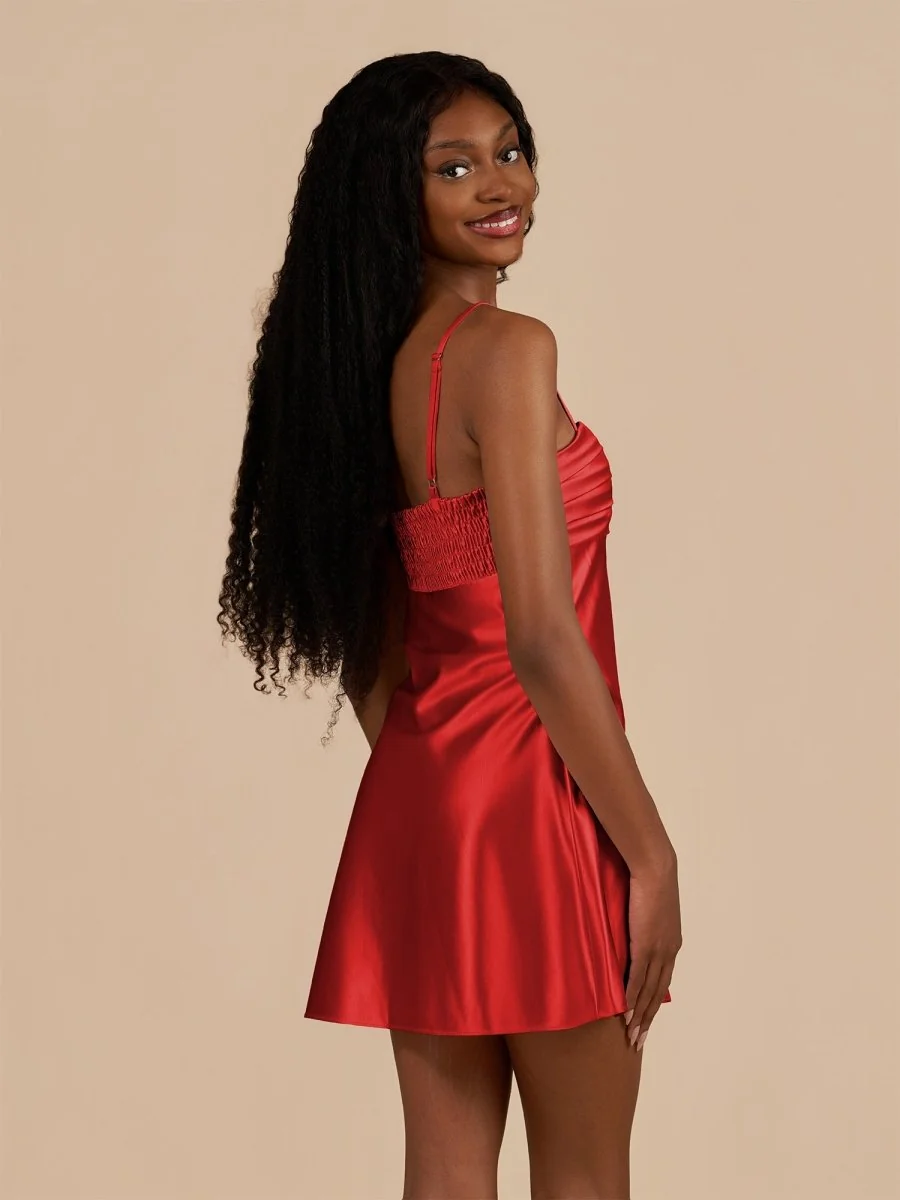 Red Satin Sheath Spaghetti Straps Homecoming Dress