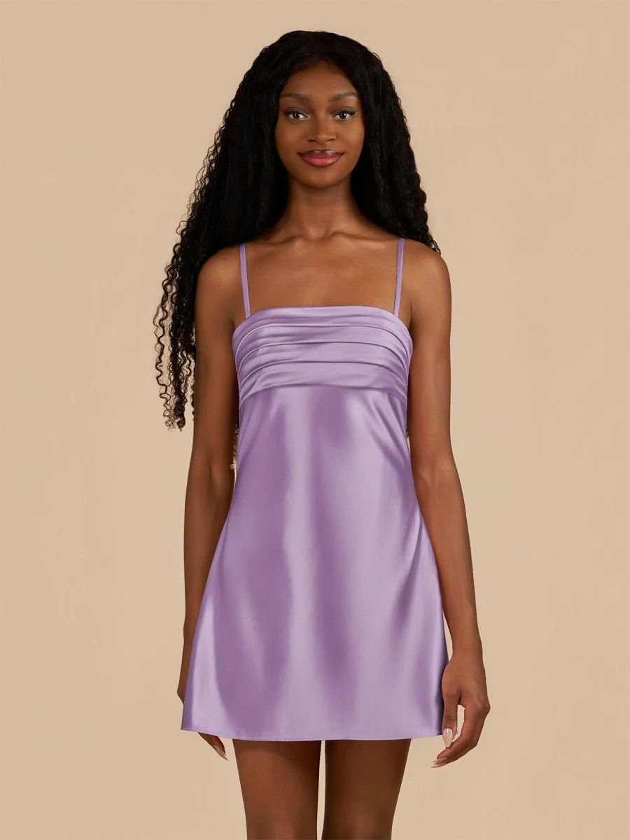 Lilac Satin Spaghetti Straps Sheath Homecoming Dress - Flawless Elegance
