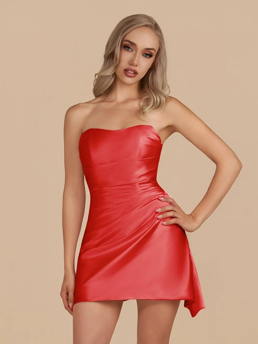 Red Strapless Sheath Short Homecoming Dress
