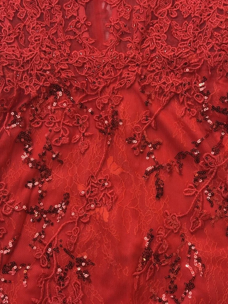 Red Sequin Sweetheart Lace Homecoming Dress with Appliques