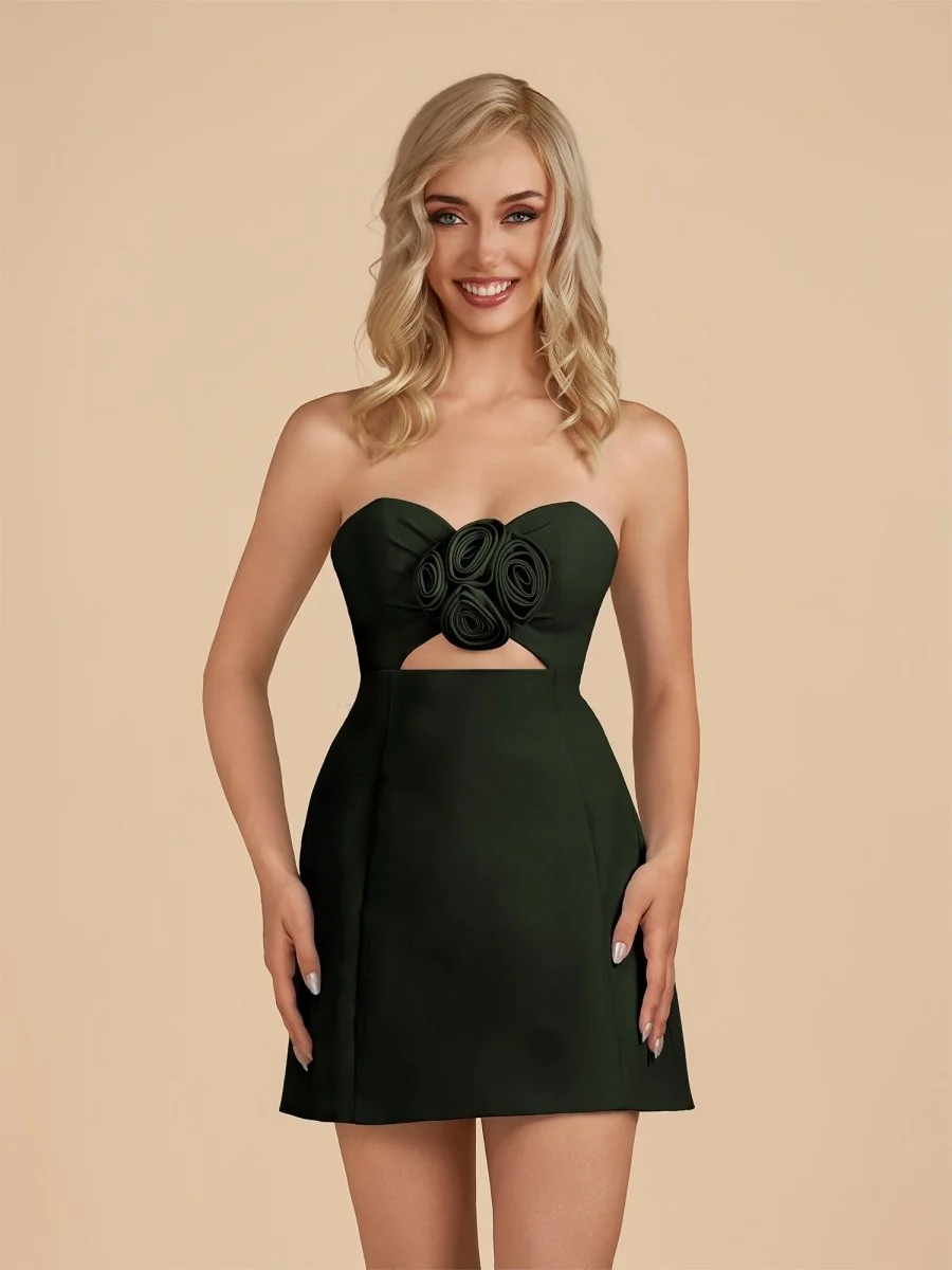 Dark Green Sheath Strapless Cutout Homecoming Dress