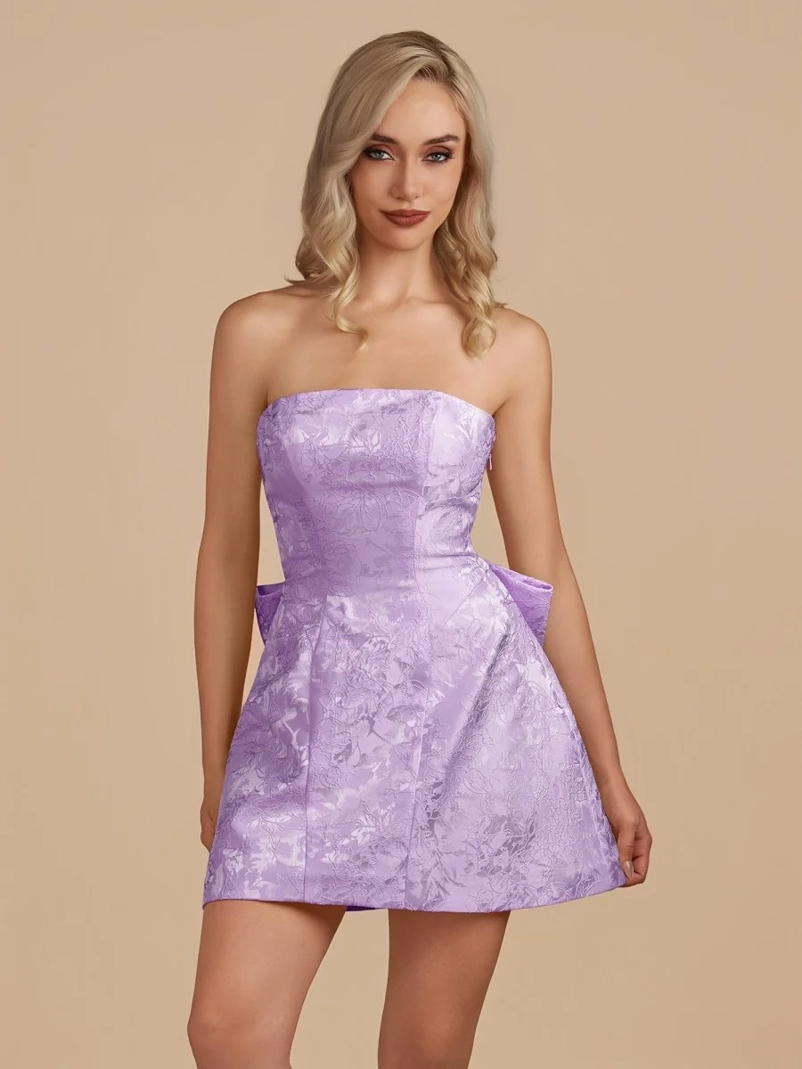 Strapless Satin A-Line Homecoming Dress with Bowknot - Lavender