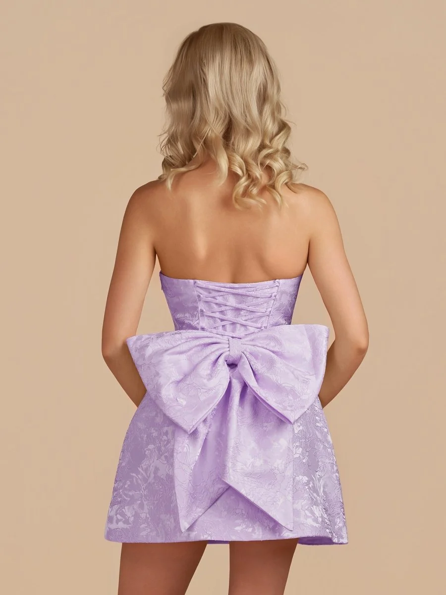 Strapless Satin A-Line Homecoming Dress with Bowknot - Lavender