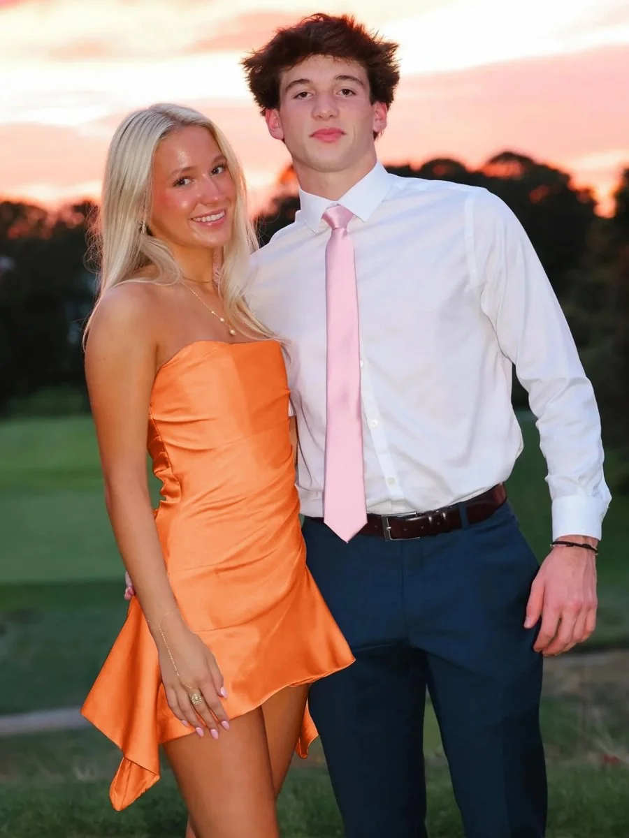 Strapless Sheath Satin Short Orange Homecoming Dress