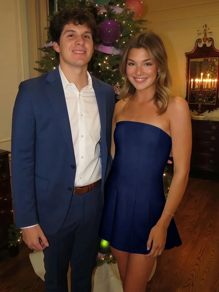 Navy Blue Satin Strapless A-Line Homecoming Dress