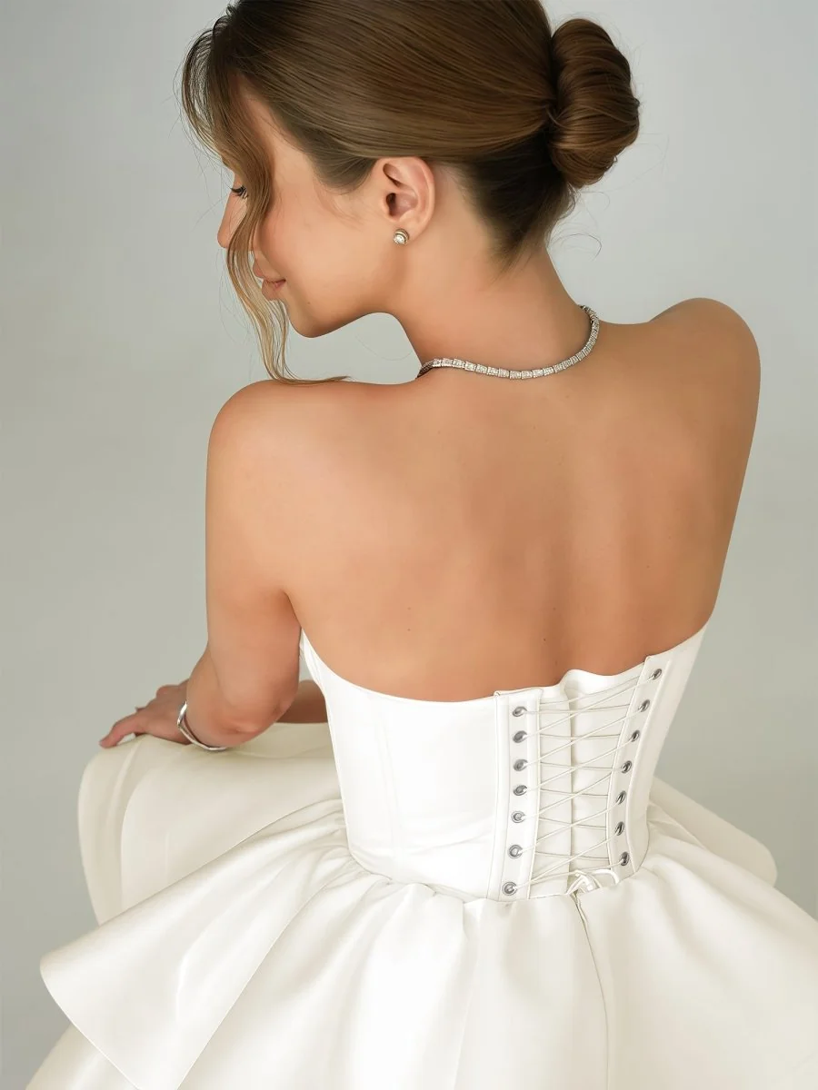 Ivory Sweetheart Satin Ruffles Short Homecoming Dress