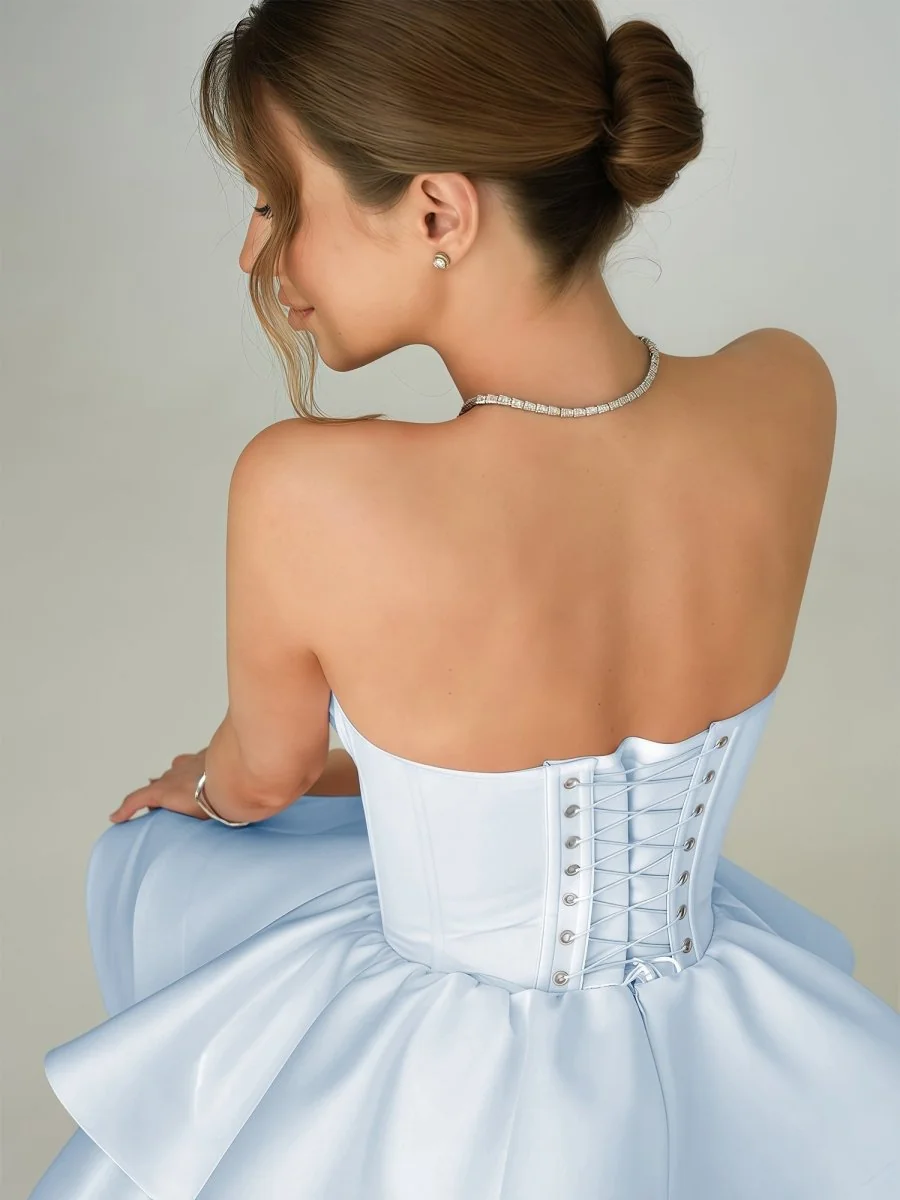 Sky Blue A-Line Sweetheart Satin Ruffles Short Homecoming Dress