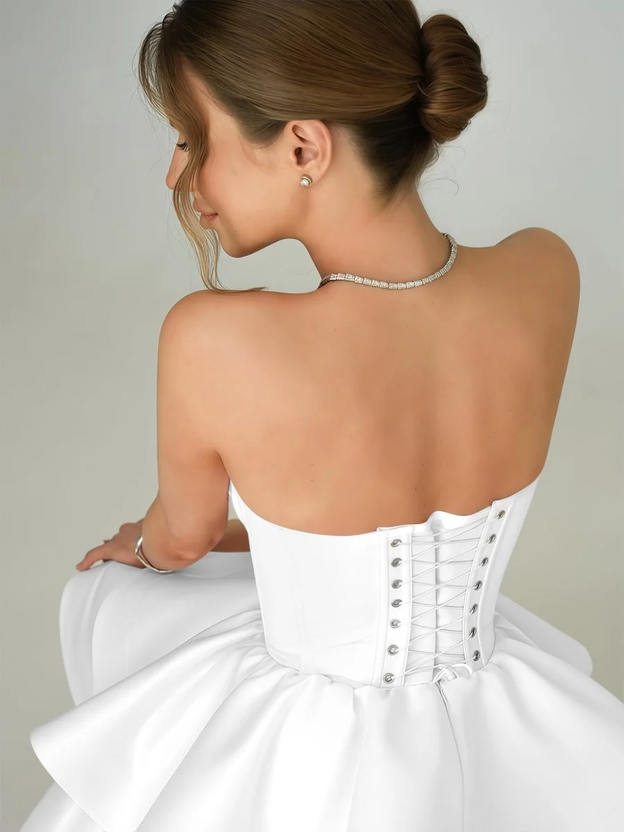 White Sweetheart Satin Ruffles A-Line Homecoming Dress