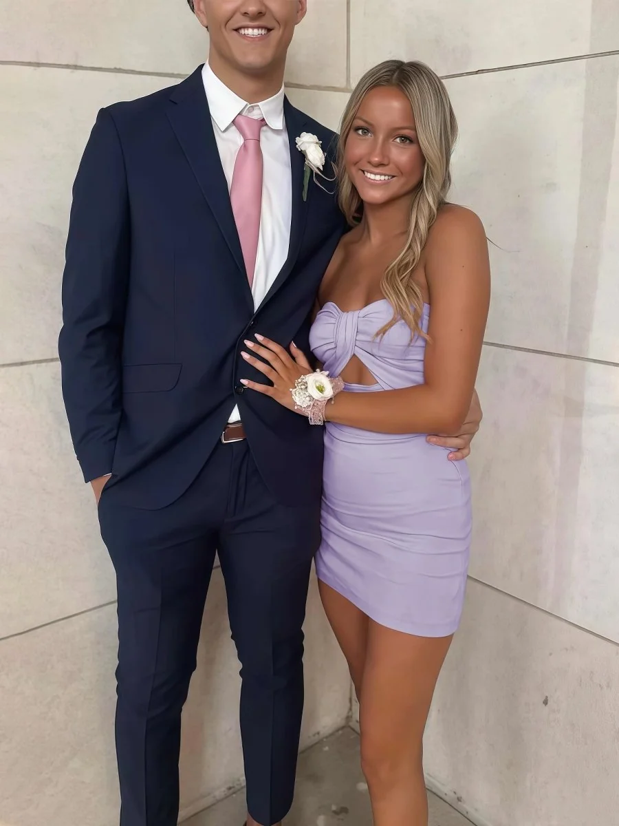 Strapless A-Line Short Homecoming Dress in Lavender Satin