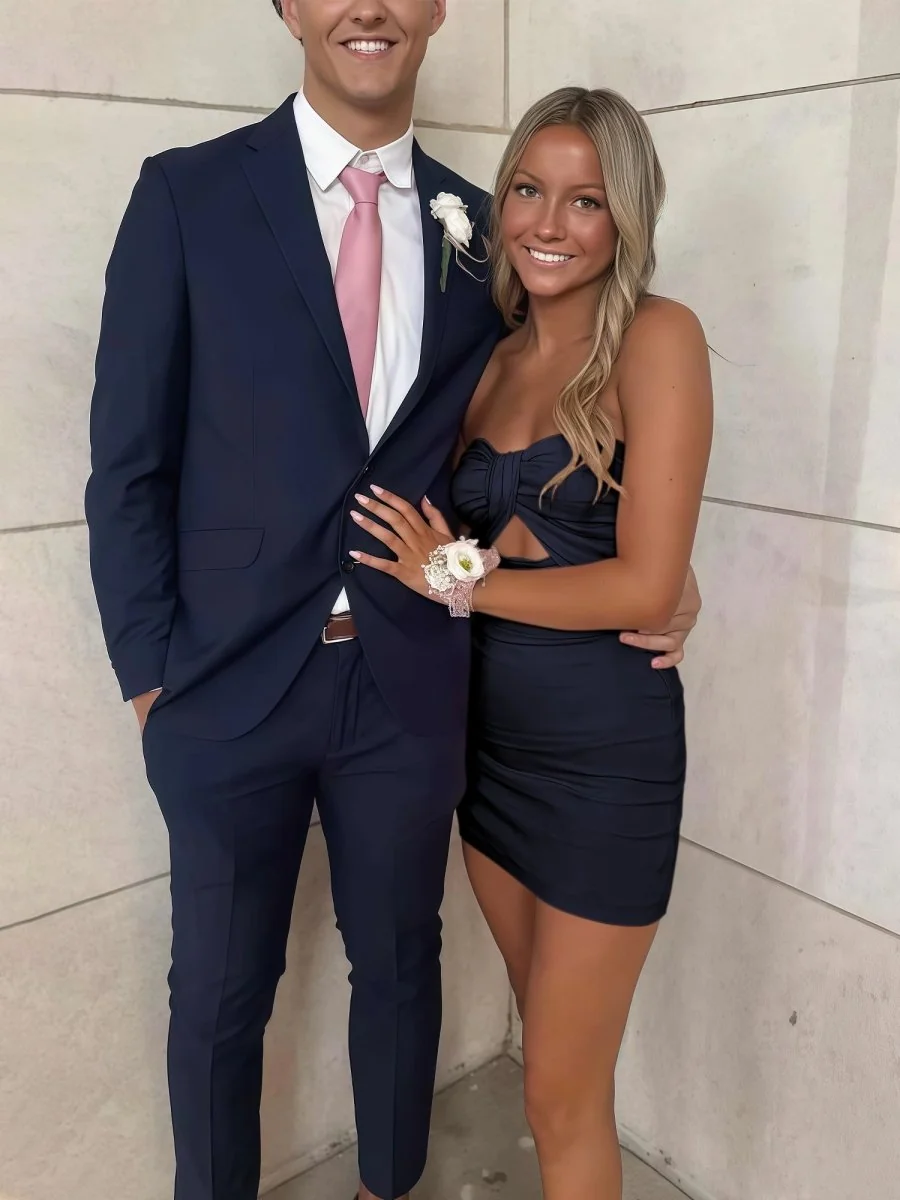 Navy Blue Strapless A-Line Short Homecoming Dress