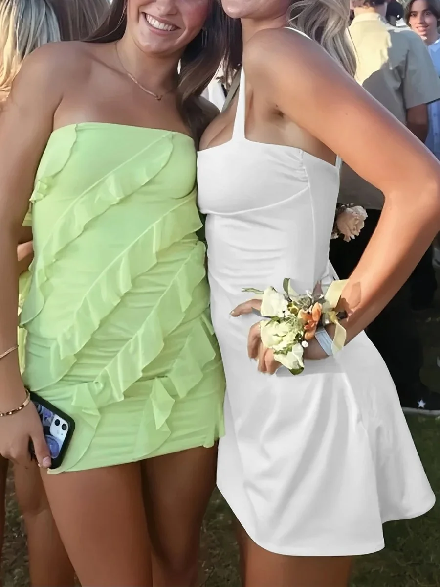 White Square Neck Sleeveless A-Line Cocktail Dress