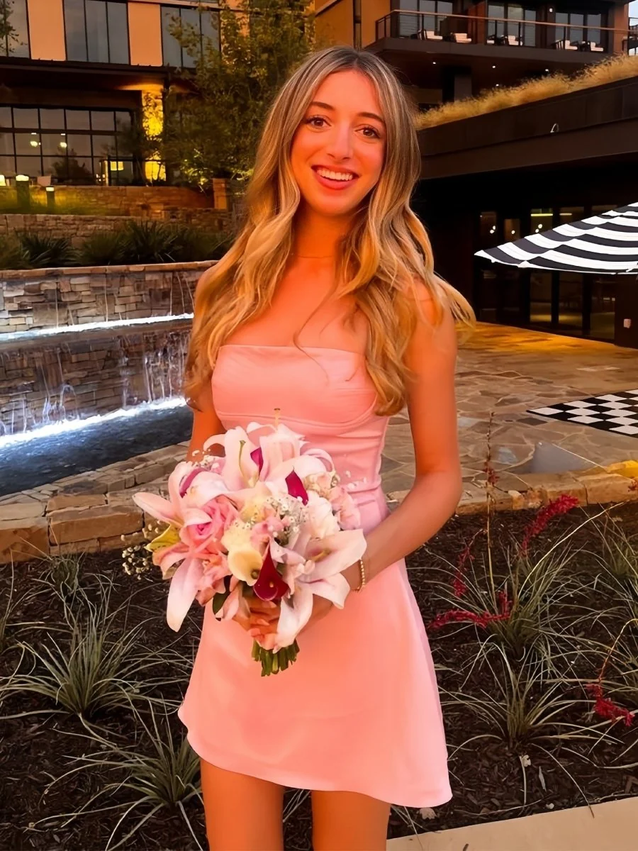 Spandex Square Neck A-Line Cocktail Dress in Pink