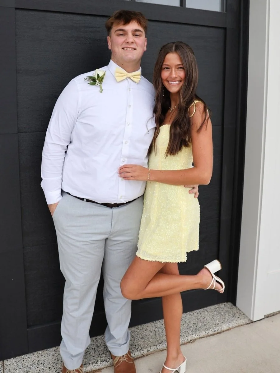 Yellow Sequin A-Line Short Homecoming Dress