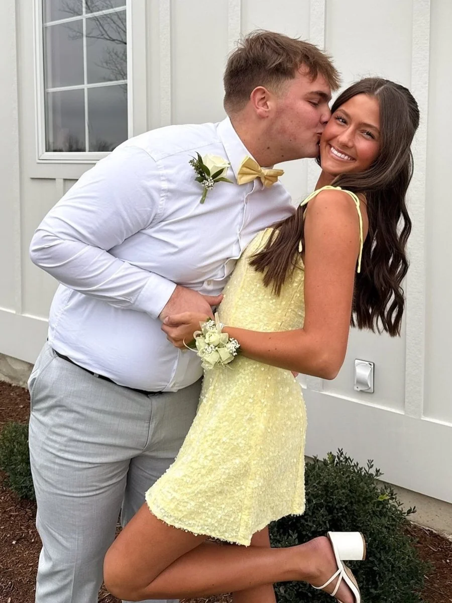 Yellow Sequin A-Line Short Homecoming Dress