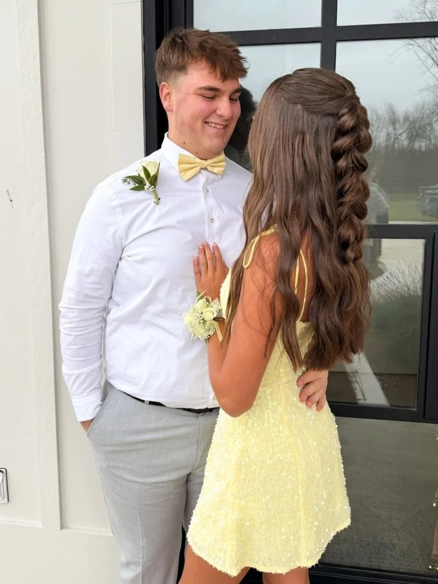 Yellow Sequin A-Line Short Homecoming Dress