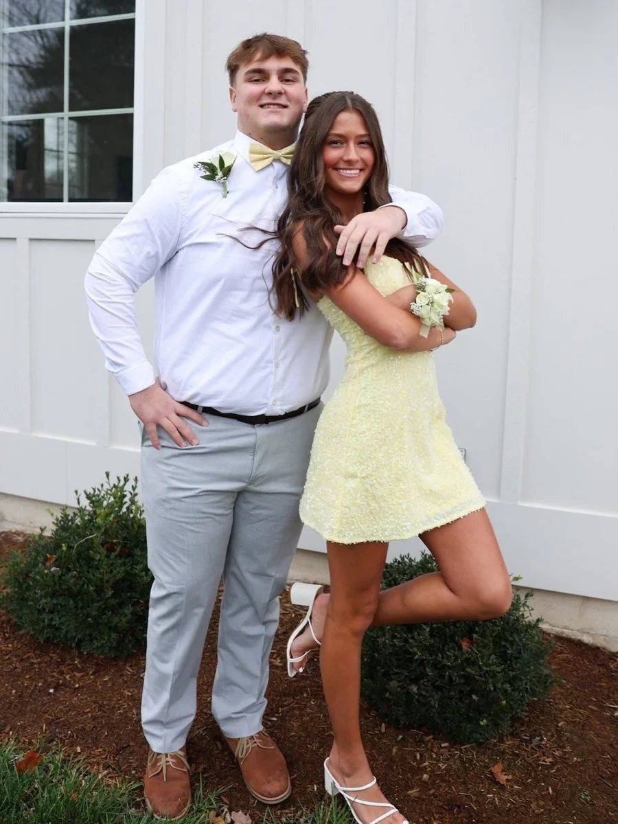 Yellow Sequin A-Line Short Homecoming Dress