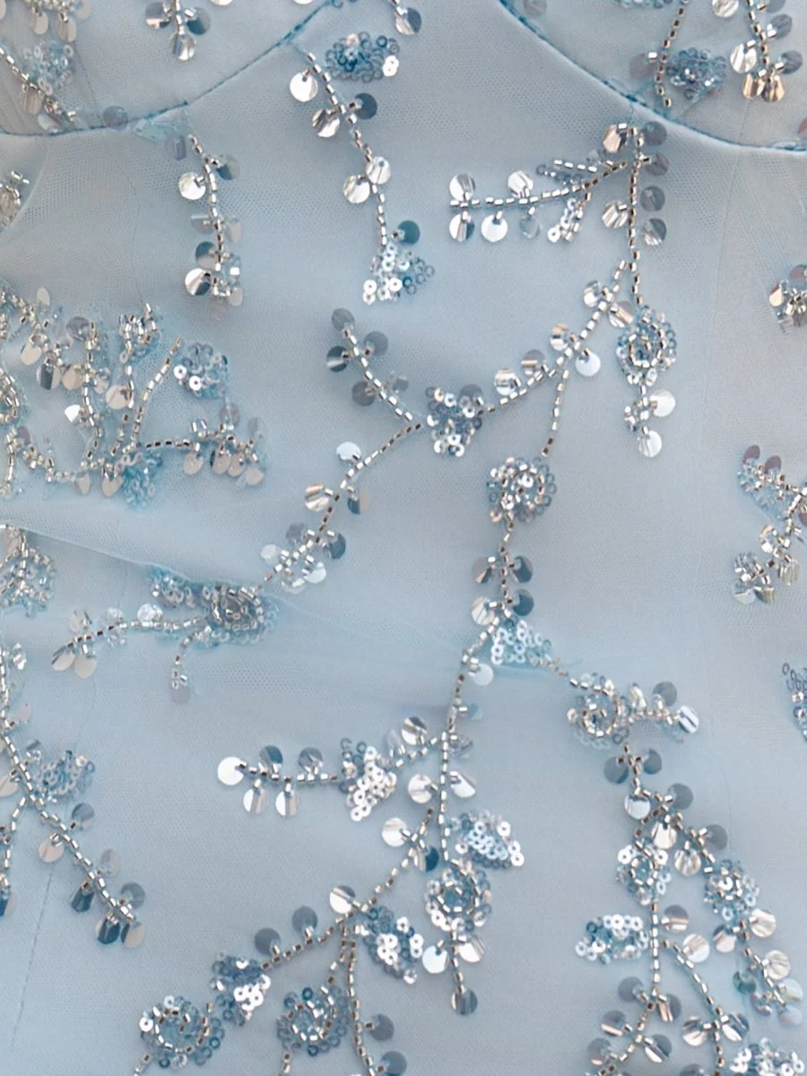 Sky Blue Sequined Satin V Neck Bodycon Homecoming Dress