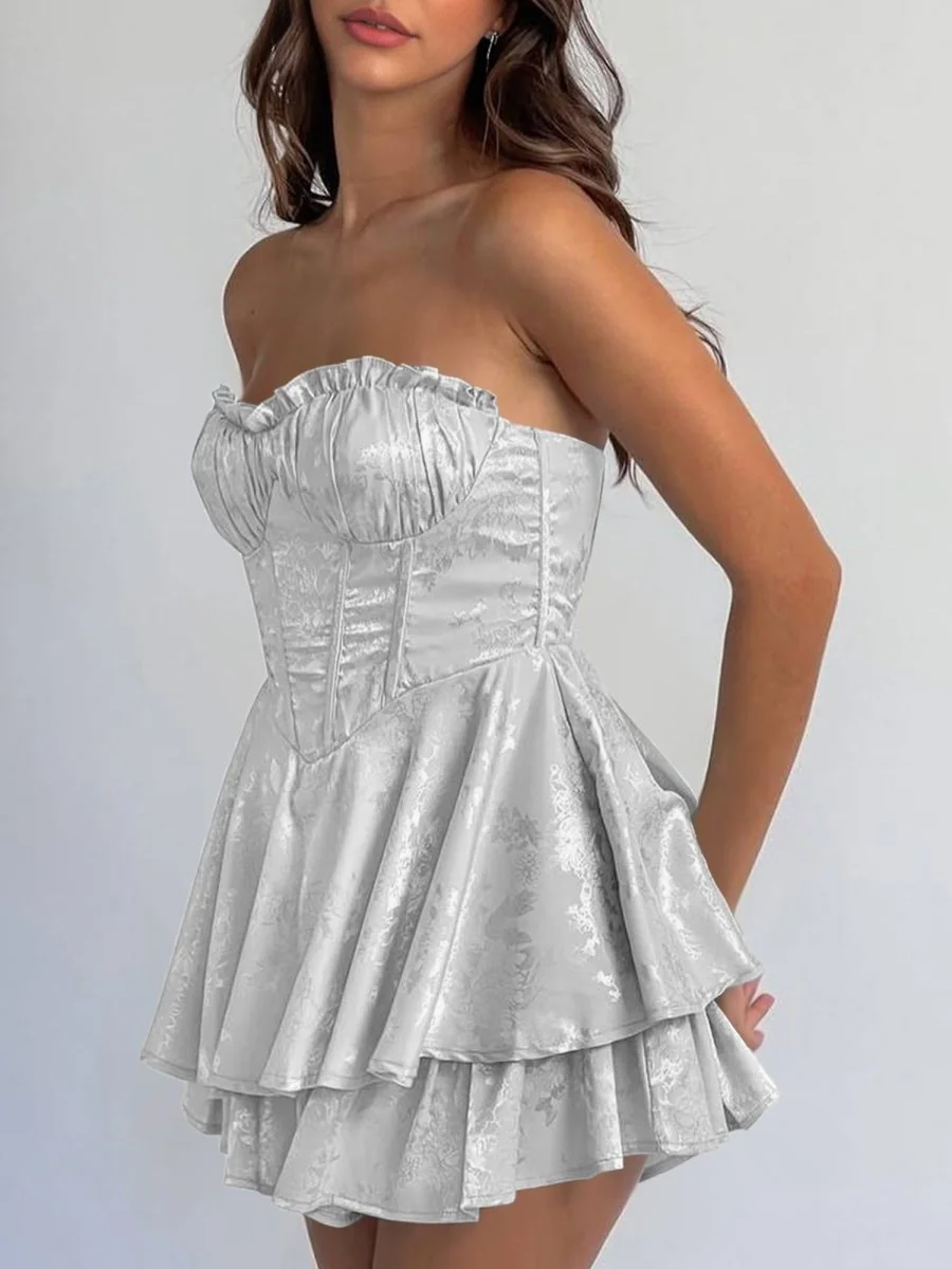 Silver A-Line Sweetheart Ruffles Homecoming Dress