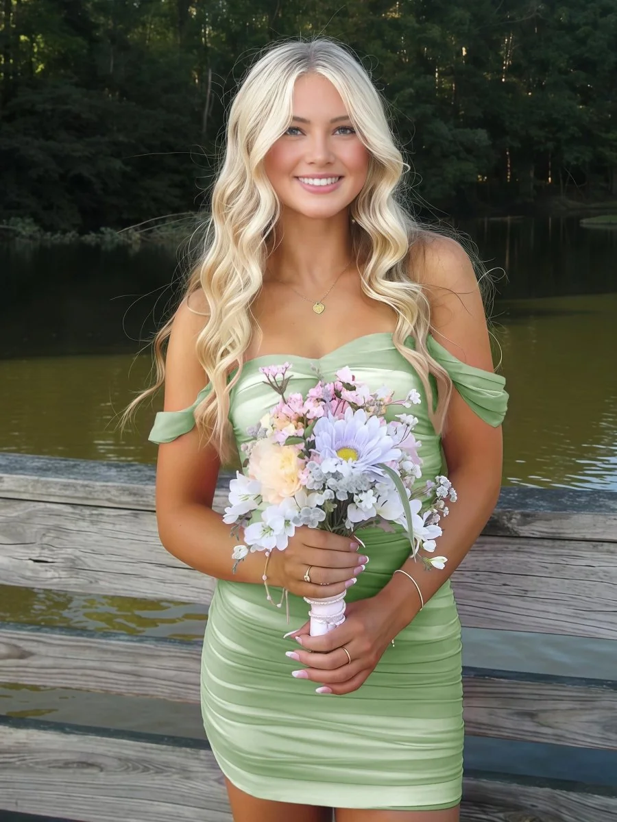 Sage Off-The-Shoulder Tulle Short Homecoming Dress