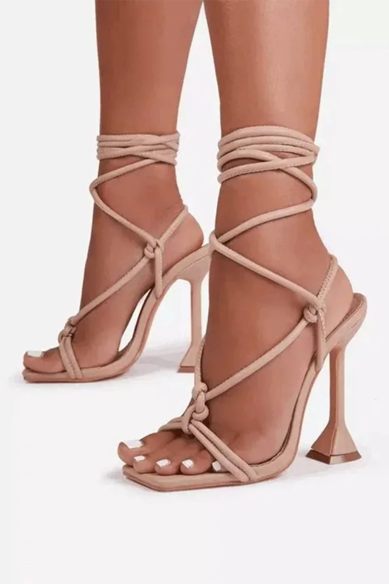 Trendy Square Open Toe Ankle Strap Stiletto Heels