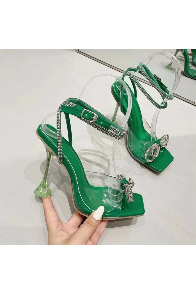 Chunky Heel Crystal Embellished Stiletto Shoes