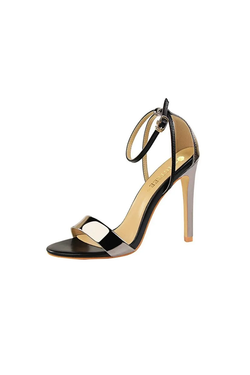 Black Patent Leather Ankle Strap Stiletto Heels