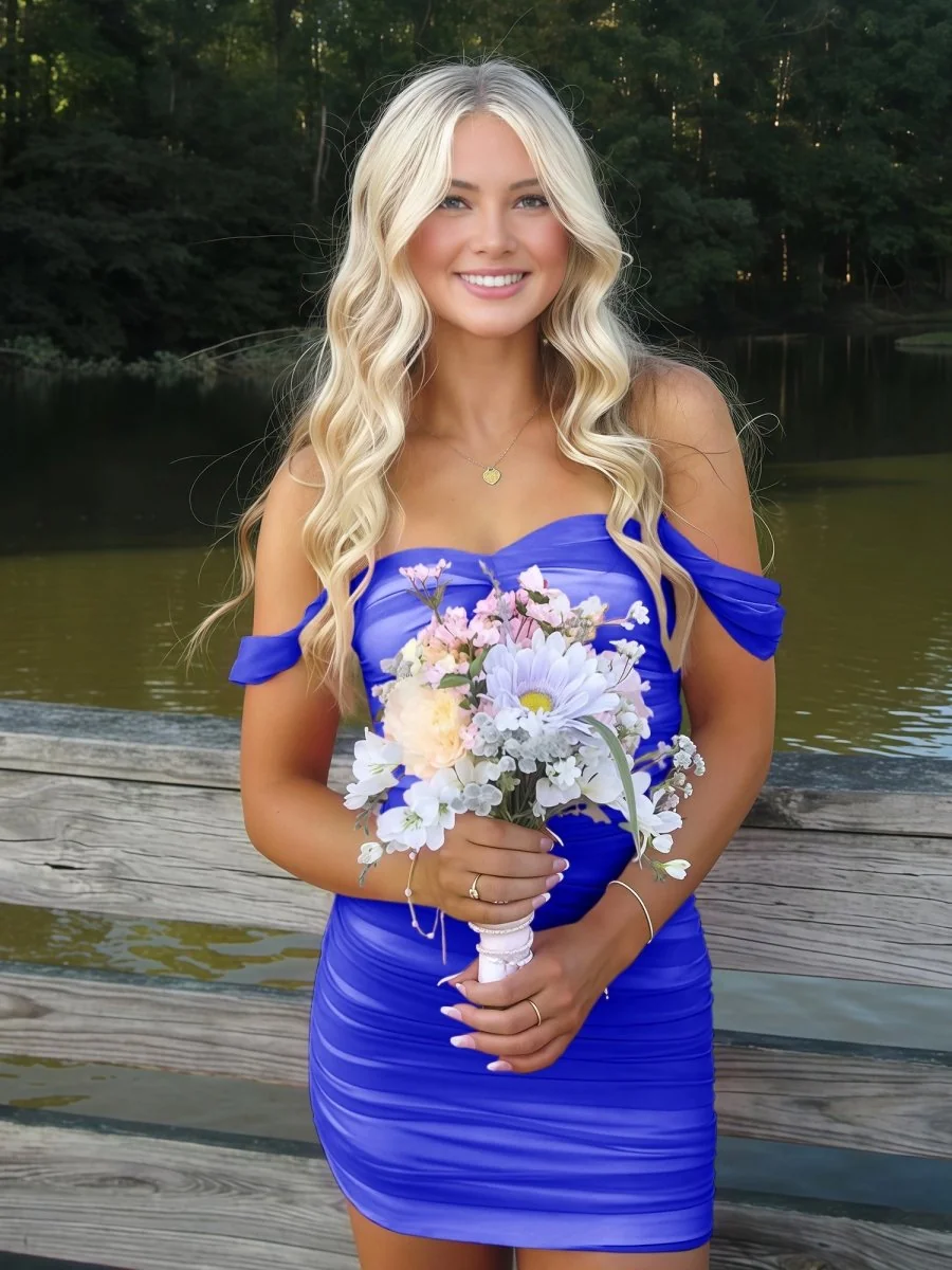 Royal Blue Off-The-Shoulder Tulle Short Homecoming Dress