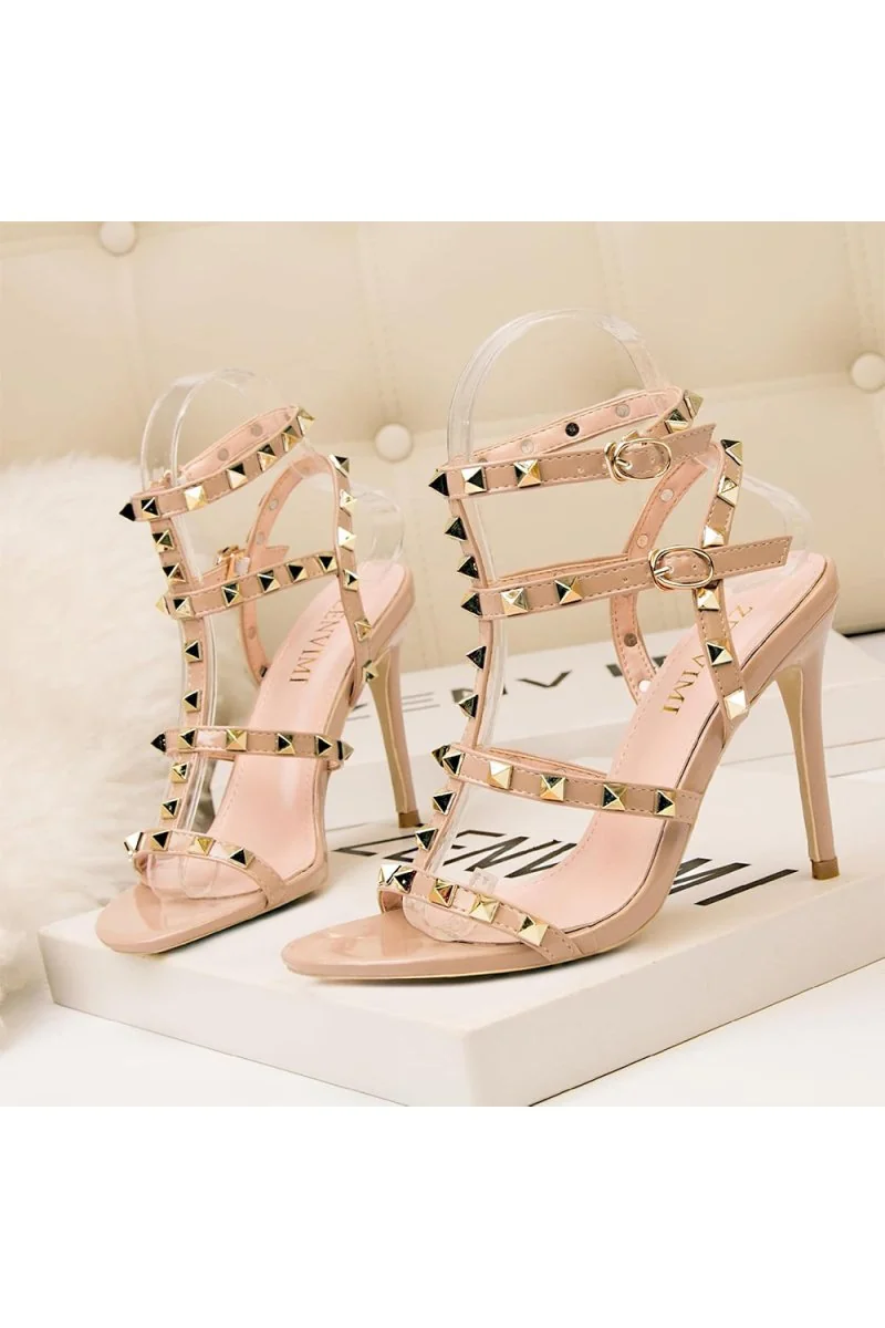 Black Studded Strappy Stiletto Heels 10cm High